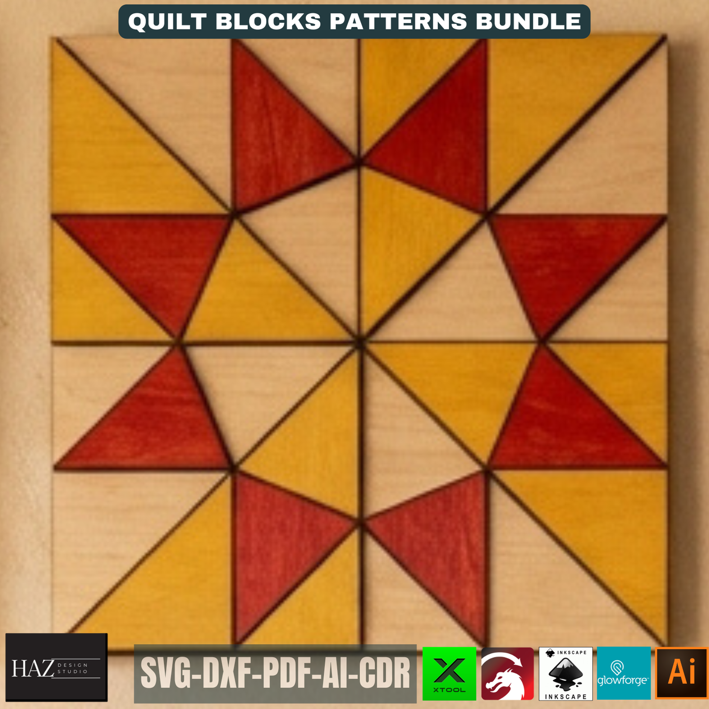 Geometric Wood Quilt Block Pattern, Modern Mosaic Wall Art Template, DIY Farmhouse Decor Sign 518