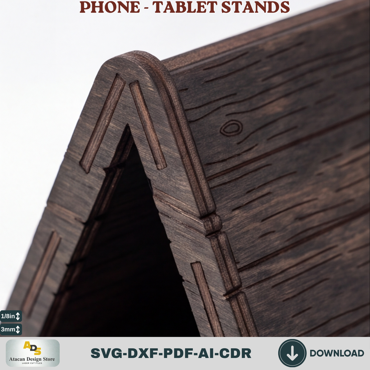 Tablet and Phone Holder Laser Cut Template, A-Frame Desk Dock Display, Wood Stand