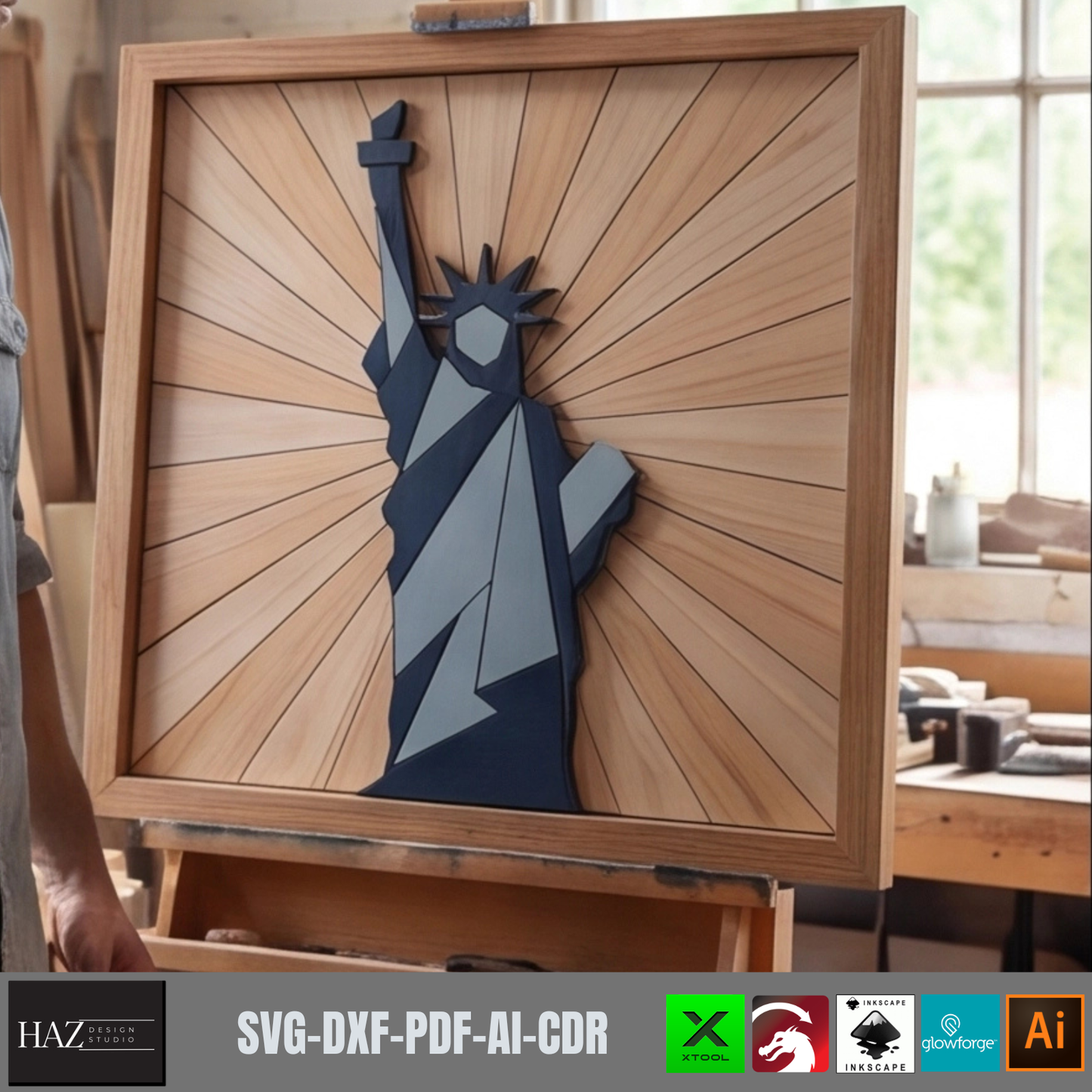 Statue of Liberty Wood WallArt Template, Independence Day Patriotic Home Decor American Freedom Sign