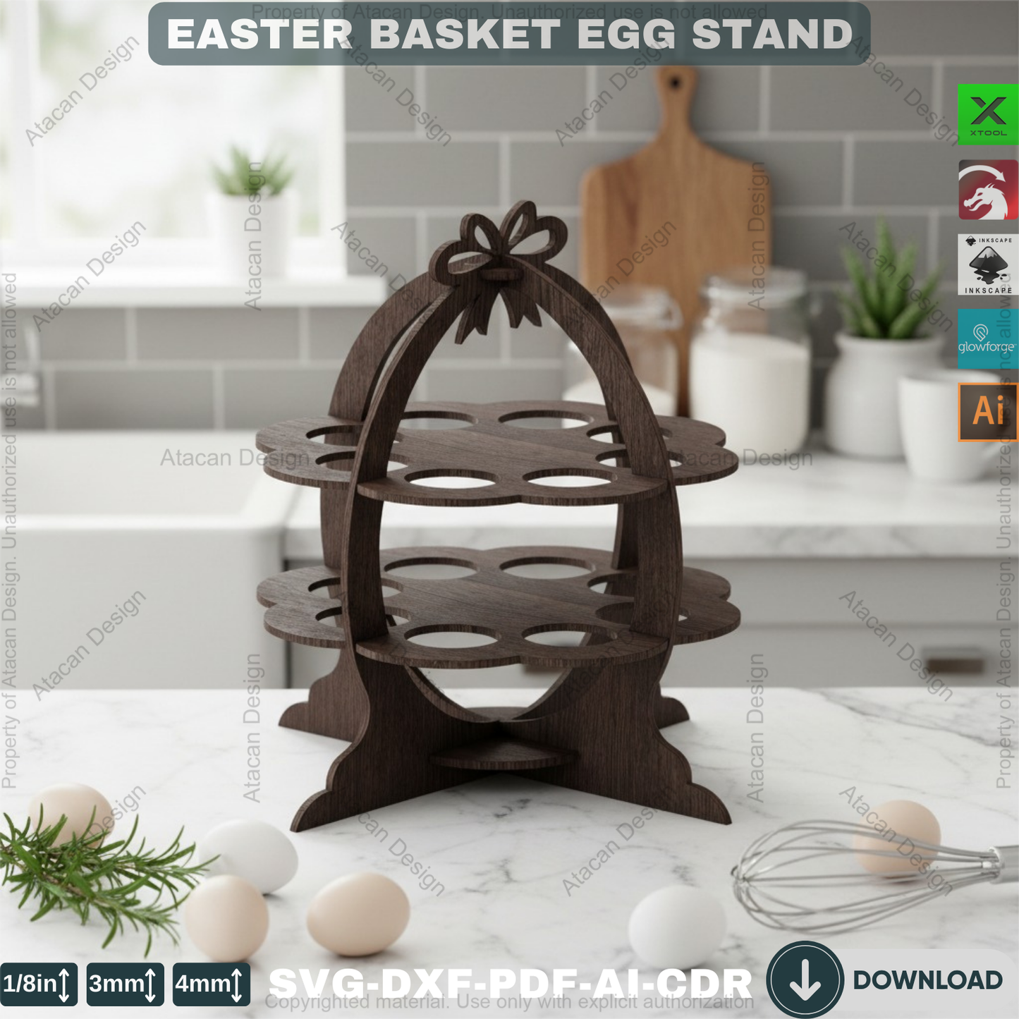Wooden Easter Egg Display Stand / Easter Basket Design / Egg Holder Laser Cut Files / Easter Box Xtool Glowforge cut files 160