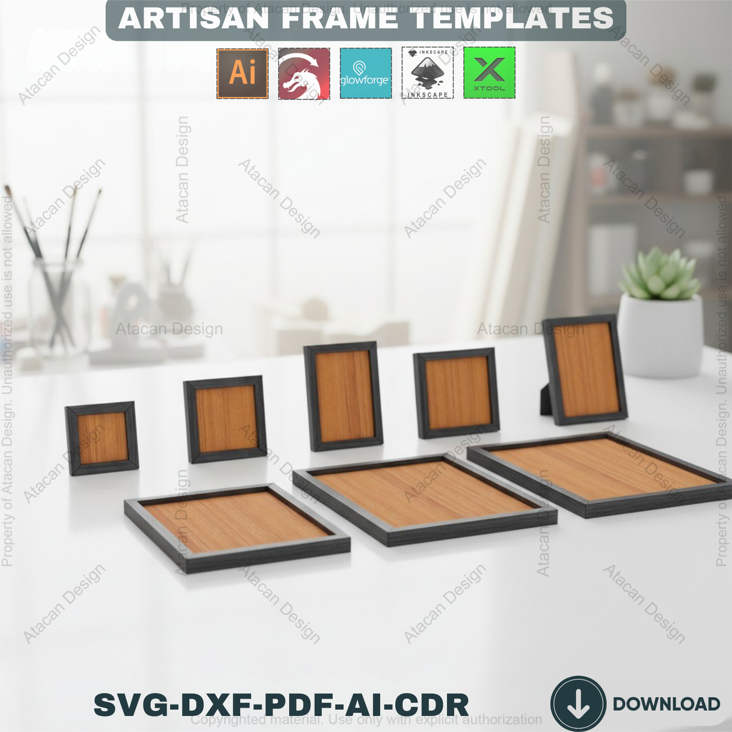 Laser Cut Picture Frame Templates - Customizable Photo Frame SVG, DXF, PDF - Digital Download for Glowforge, Xtool