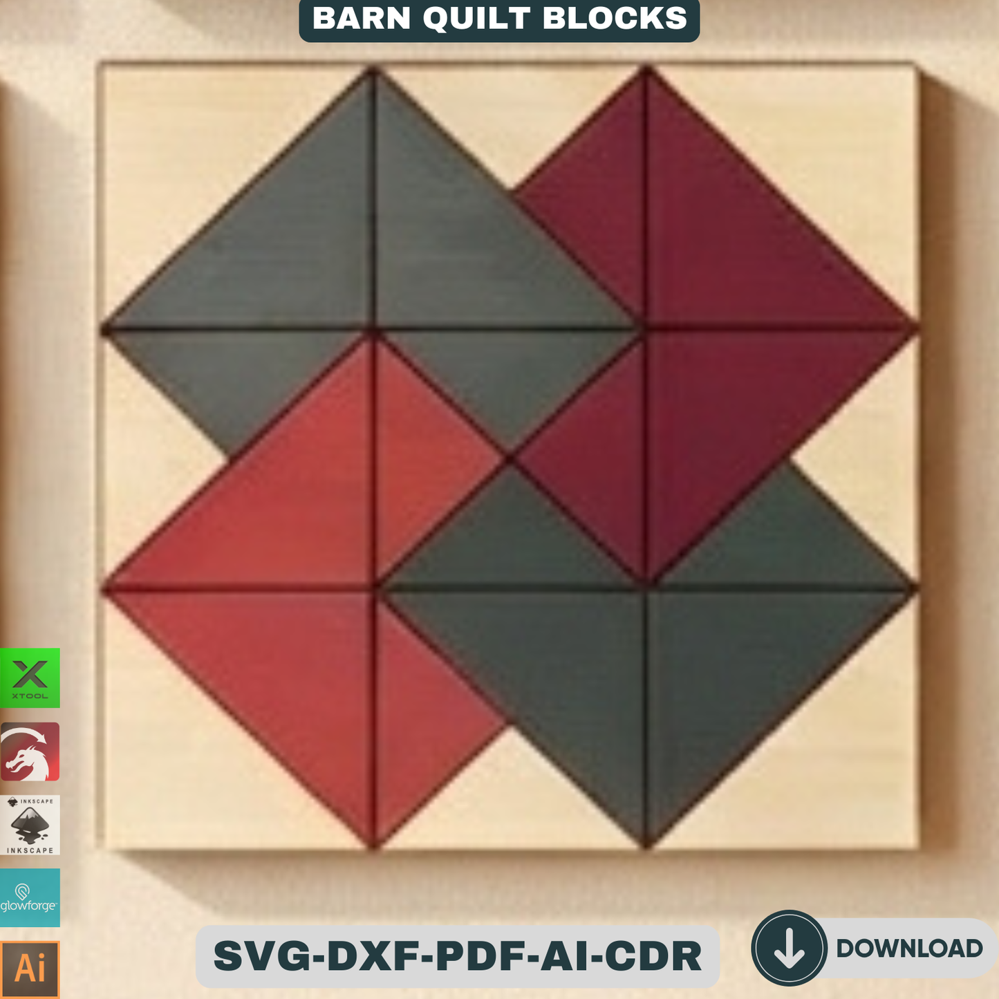 Quilt Block Patterns Laser Cut Template Modern Mosaic Wood Wall Art Farmhouse Decor DIY Patchwork Sign 936