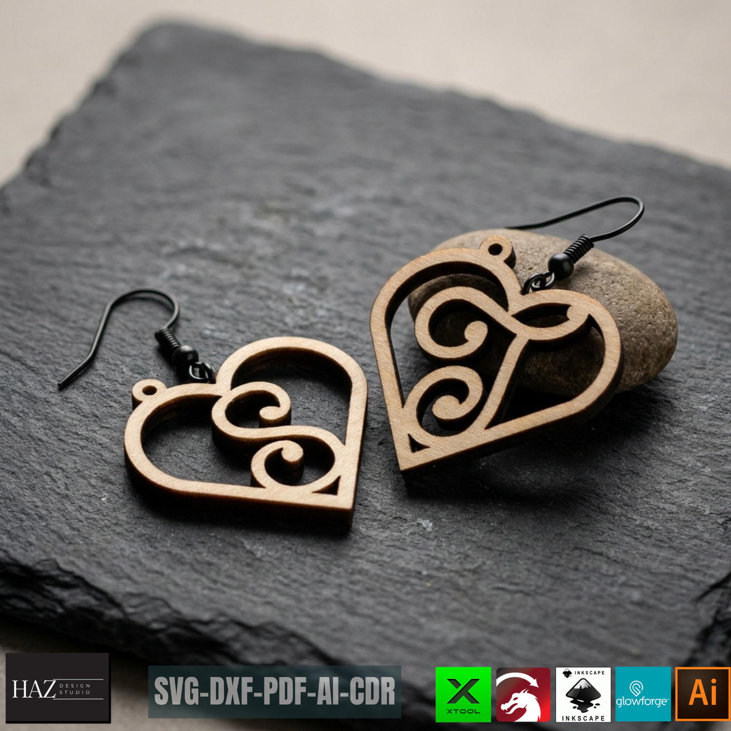 Heart Alphabet SVG Bundle Earrings and Keychains, Monogram A-Z Laser Cut, Plywood Jewelry Templates