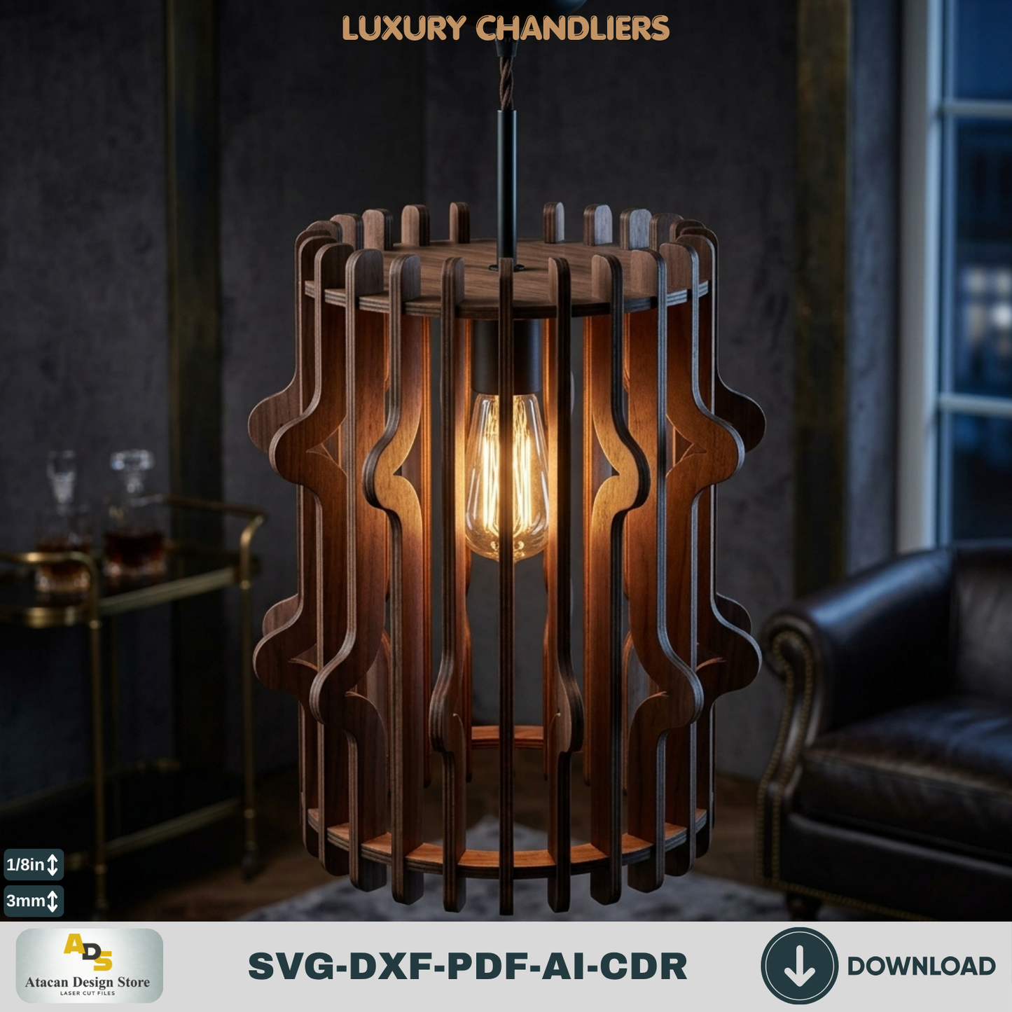 10 Luxury Wood Chandelier Pendant Lamp Laser Cut Templates Plywood Lampshade