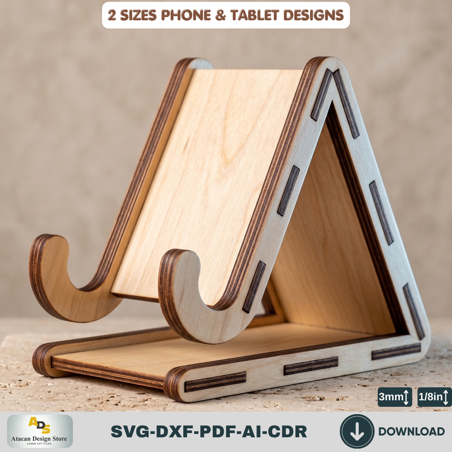 Phone Tablet Stand SVG Wooden Display Frame Holder Desk Organizer Digital Download