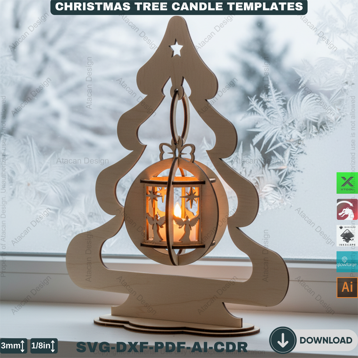 Elegant Christmas Tree Candle Stand Laser Cut File Set, 3D Wood Tealight Holder Designs for Xmas Tabletop & Holiday Home Decor 910