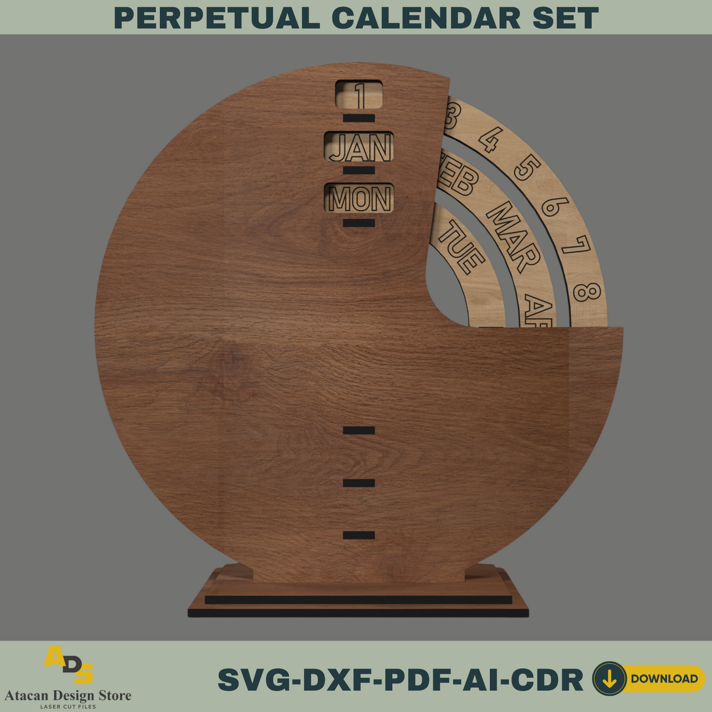 Perpetual Calendar Digital Template – Customizable Laser Cut File for Unique Year-Round Calendar 760