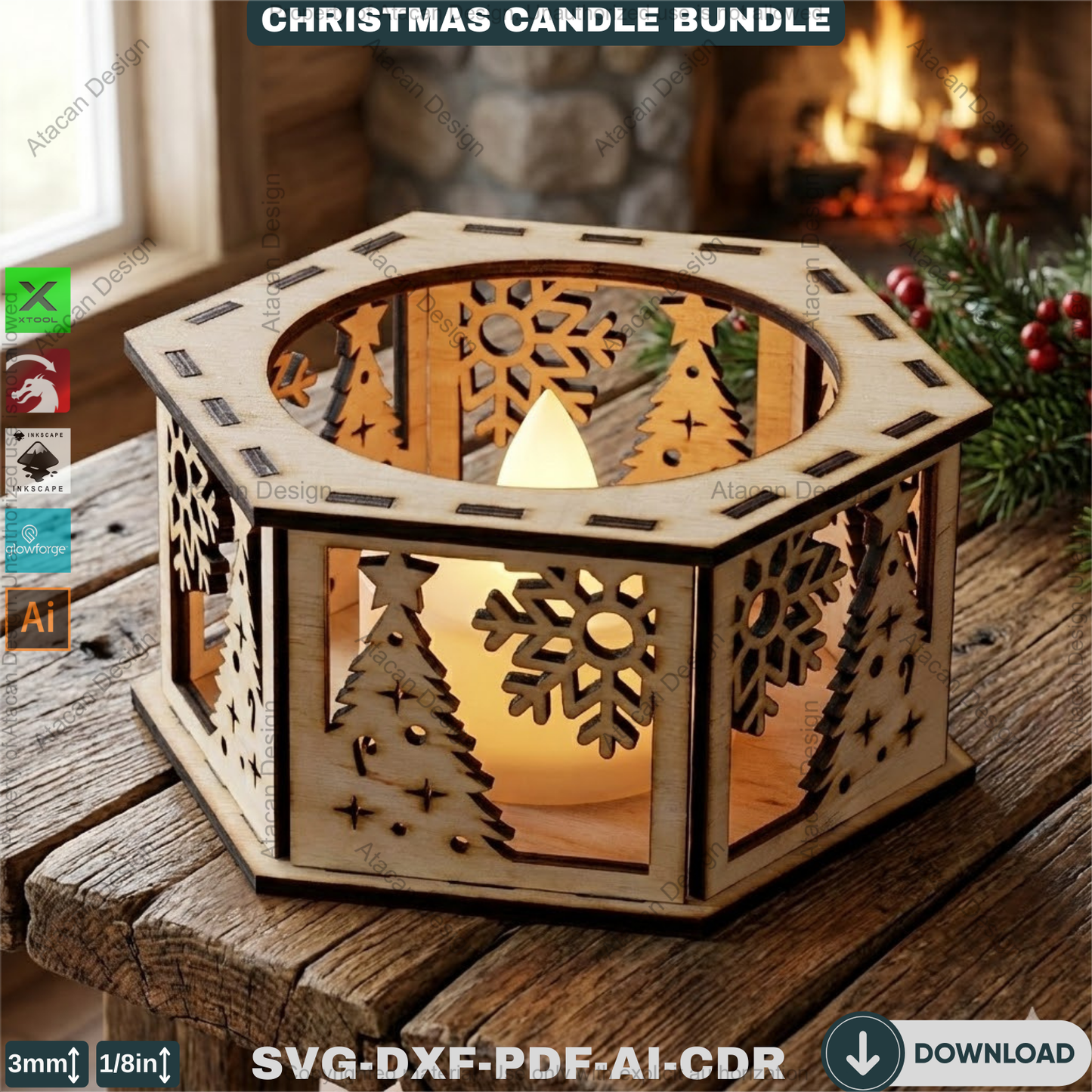 Christmas Tealight Box Bundle - Laser Cut Lantern Templates - DIY Holiday Candle Holders 925