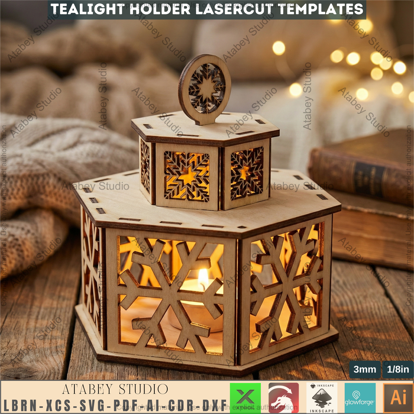 Christmas Tealight Holders with Lid / Lantern Laser Cut Files / Tabletop Candles / New Year Decor 976