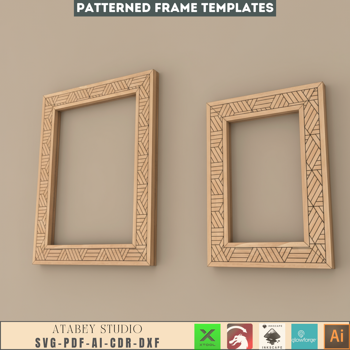 Rectangle Frames With Pattern laser svg cut files square frame bundle Home Decor Svg dxf glowforge Digital Download 185