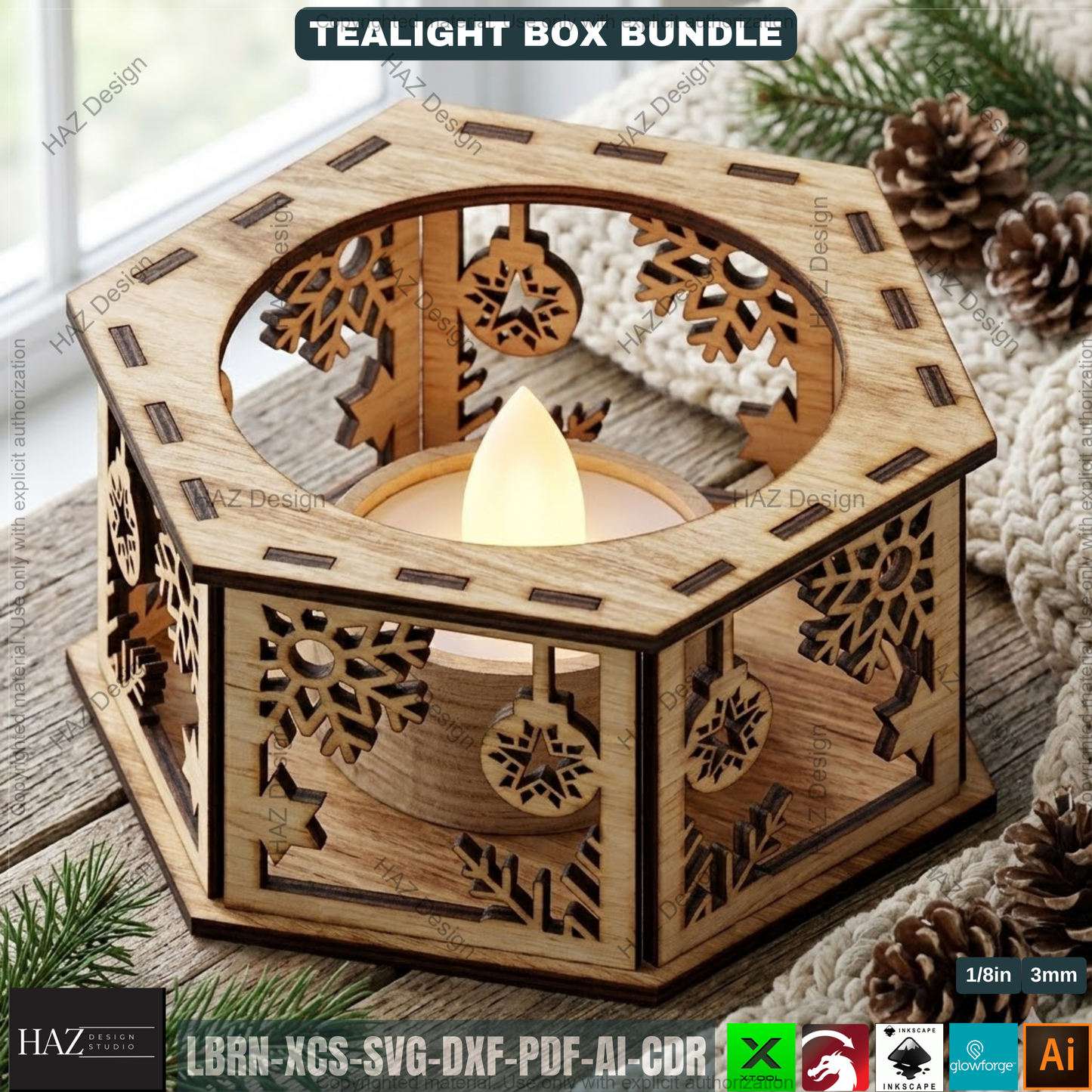 Christmas Candle Lantern Bundle | Tealight Holder Laser Cut Files | Holiday Table Decor 506