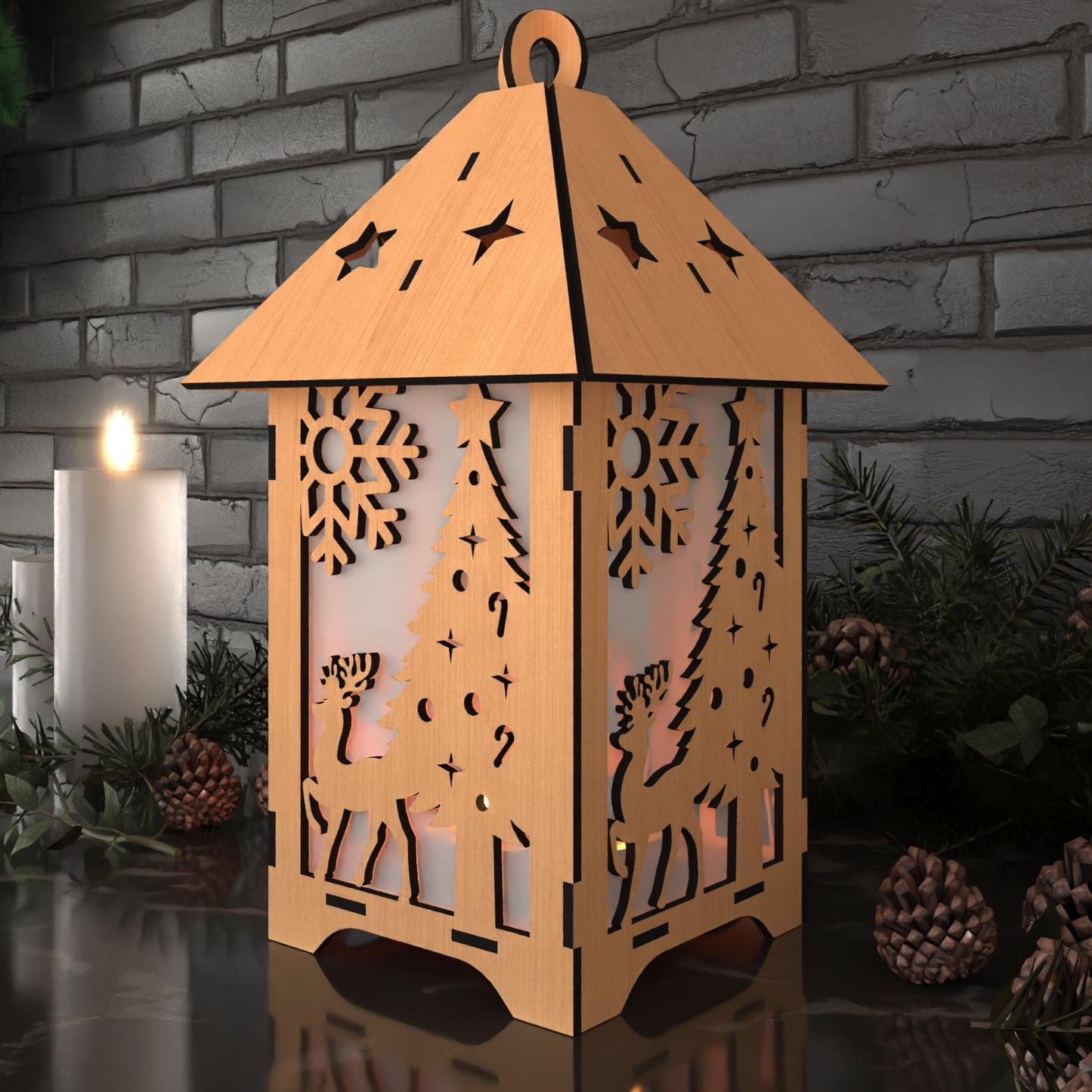 DIY Christmas Lantern - Snowman, Tree, & Snowflake Scene Night Light Design 924