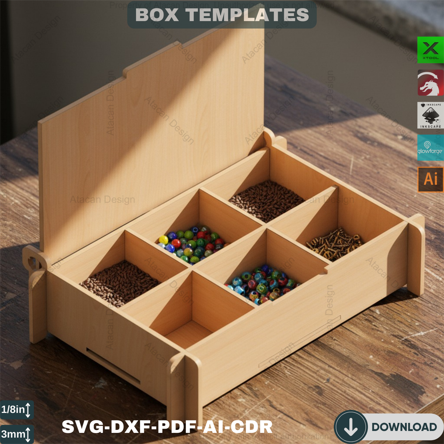 Box with divider / Box with flip lid / Jewelry Compartment / digital download ADS172