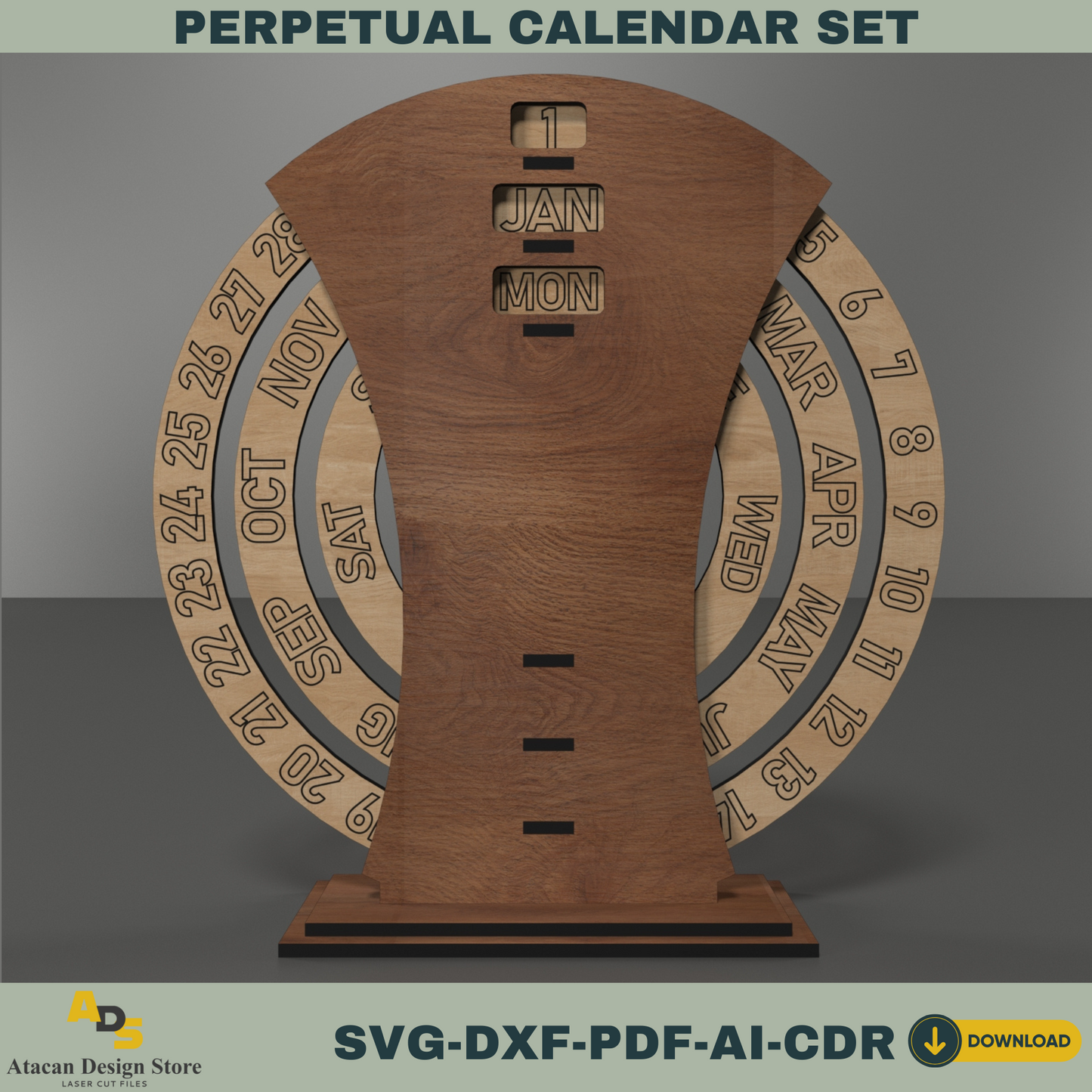 Perpetual Calendar Digital Template – Customizable Laser Cut File for Unique Year-Round Calendar 760