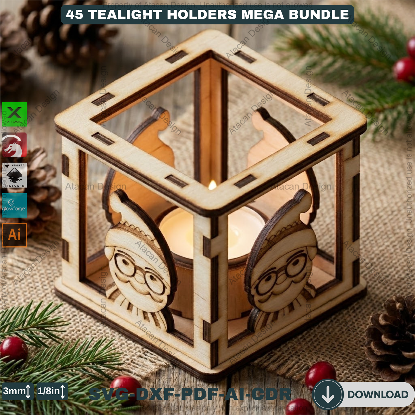45 Christmas Lantern Templates | Laser Cut Candle Holders | Holiday Tealight Box Bundle | Festive Light Decor Cutting Designs 921