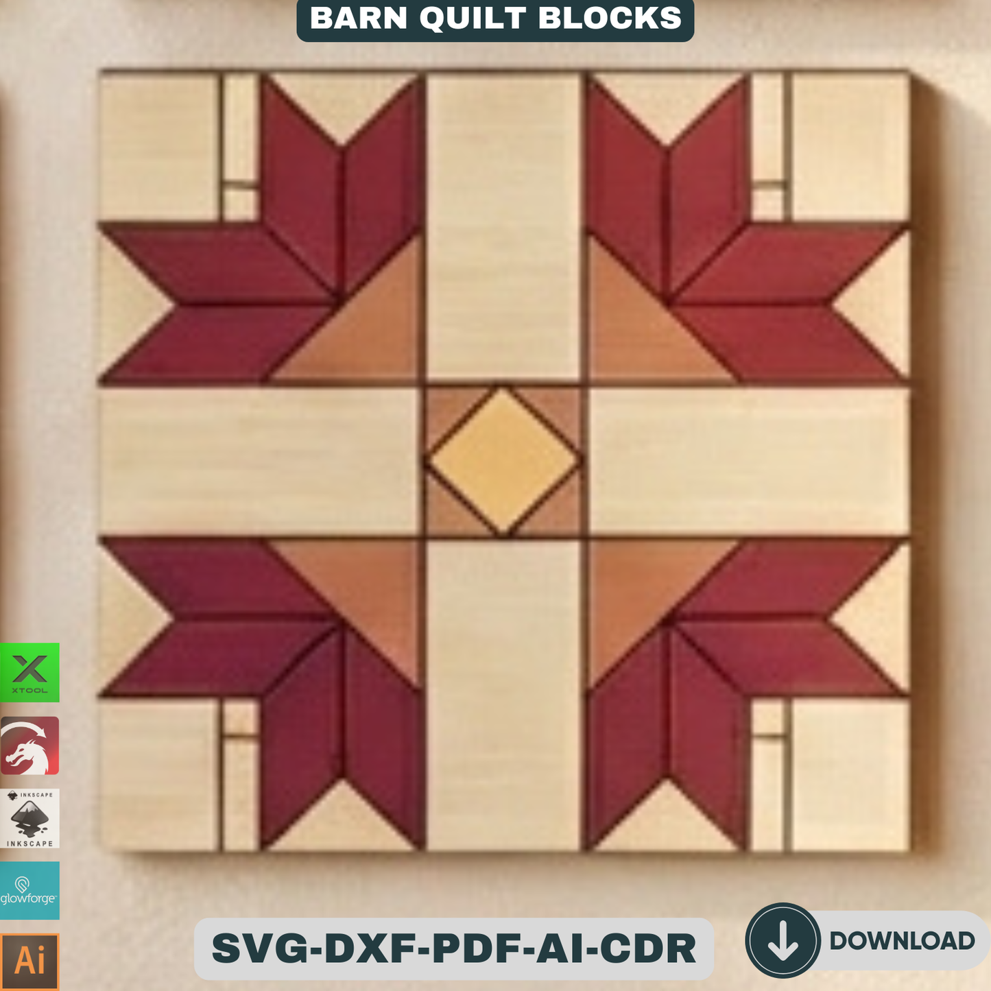 Quilt Block Patterns Laser Cut Template Modern Mosaic Wood Wall Art Farmhouse Decor DIY Patchwork Sign 936