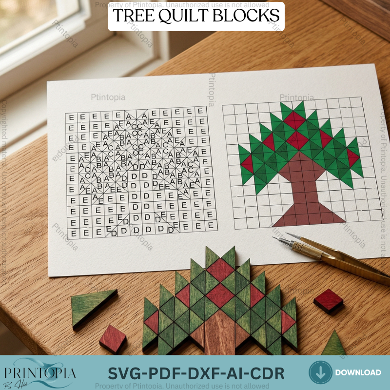 Geometric Christmas Tree Barn Quilt Pattern / Template Wooden Farmhouse Holiday Wall Art 341