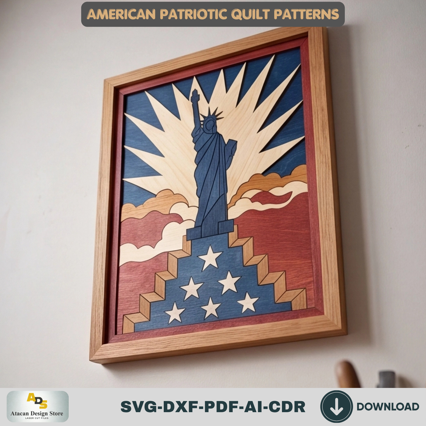 Statue of Liberty Design, American Patriotic WallArt Pattern, Independence Day Wood Decor, Freedom