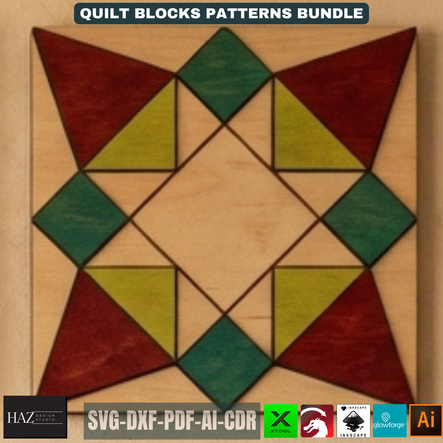 Geometric Wood Quilt Block Pattern, Modern Mosaic Wall Art Template, DIY Farmhouse Decor Sign 518