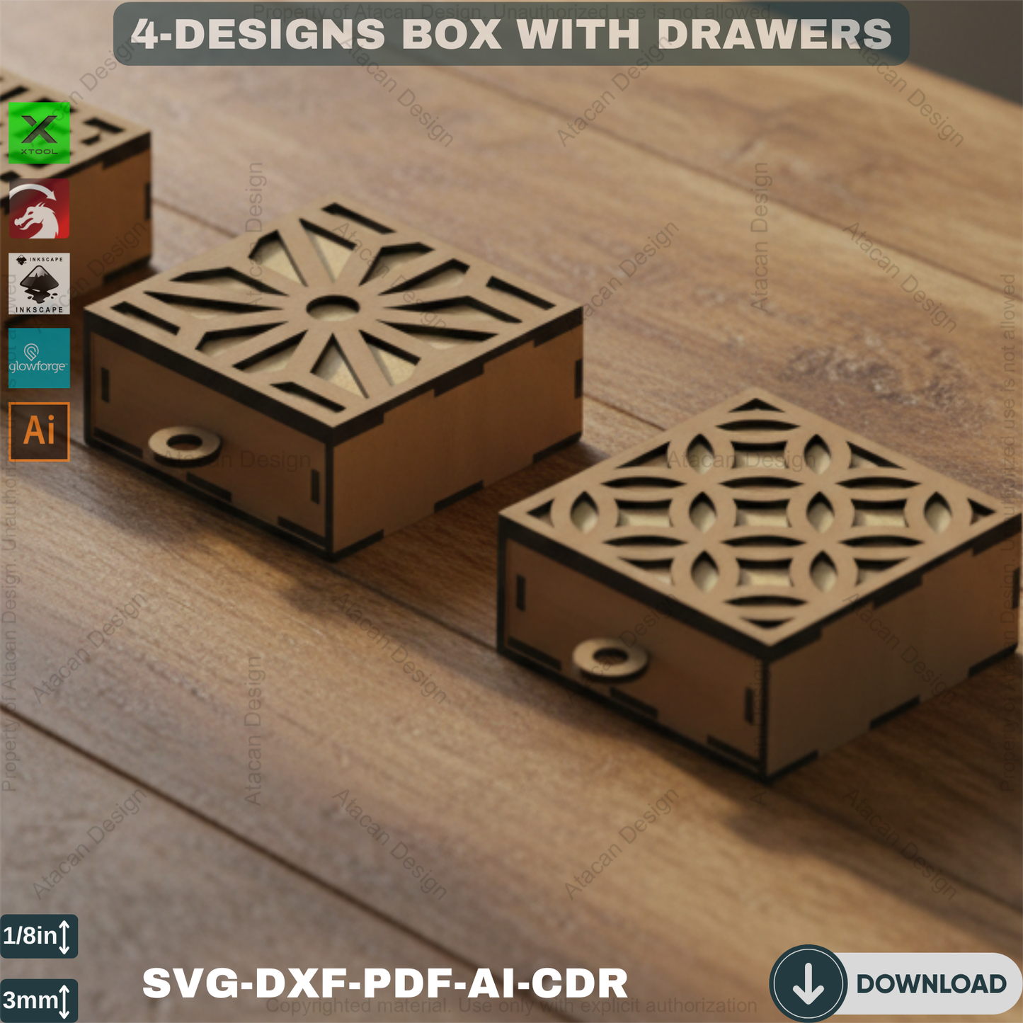 Laser Cut Gift Pattern Box with Drawer - SVG Cutting Files for Wooden Boxes 368
