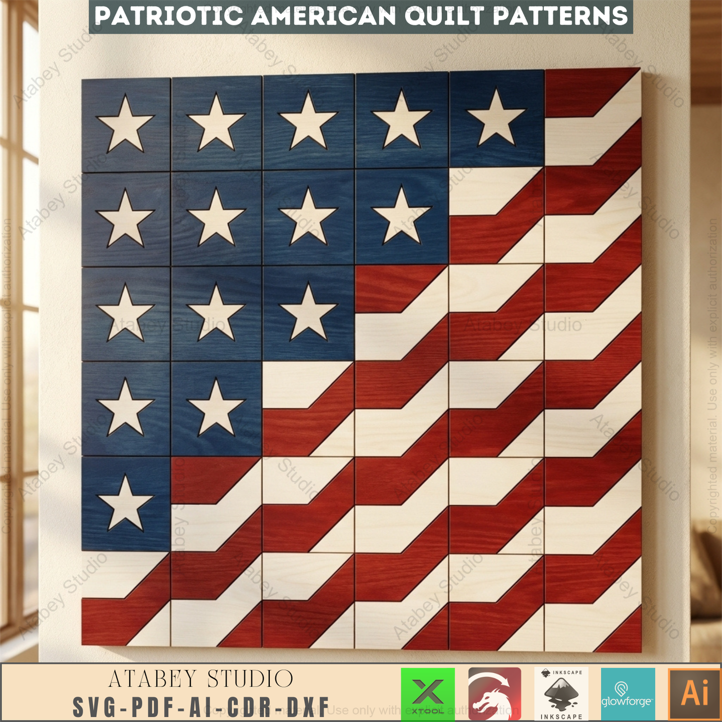 Patriotic Americana Barn Quilt Wood Laser Cut Pattern Fourth of July Wall Art Independence Day USA Star 996
