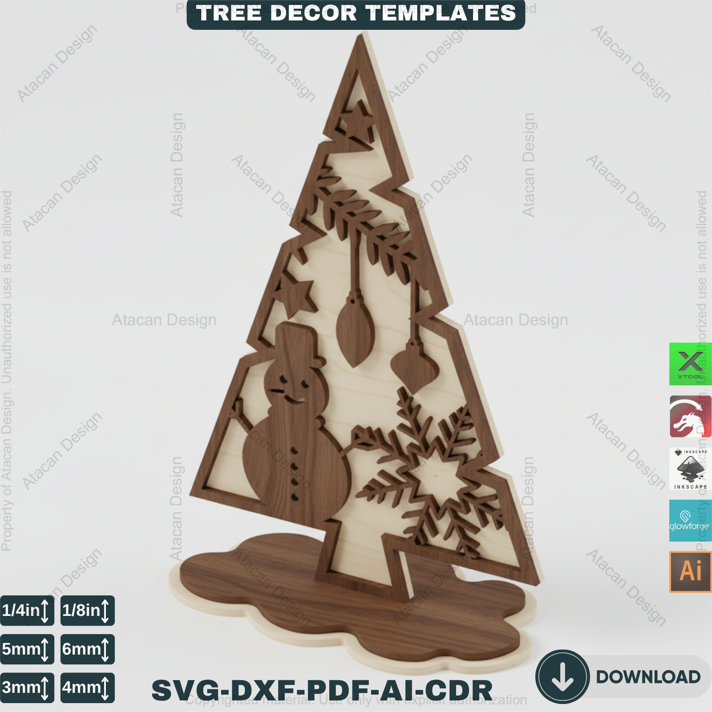 3D Standing Christmas Tree Decor Bundle | Laser Cut Wooden Tree Ornaments | Holiday Table Decoration | Xtool Craft Template 909