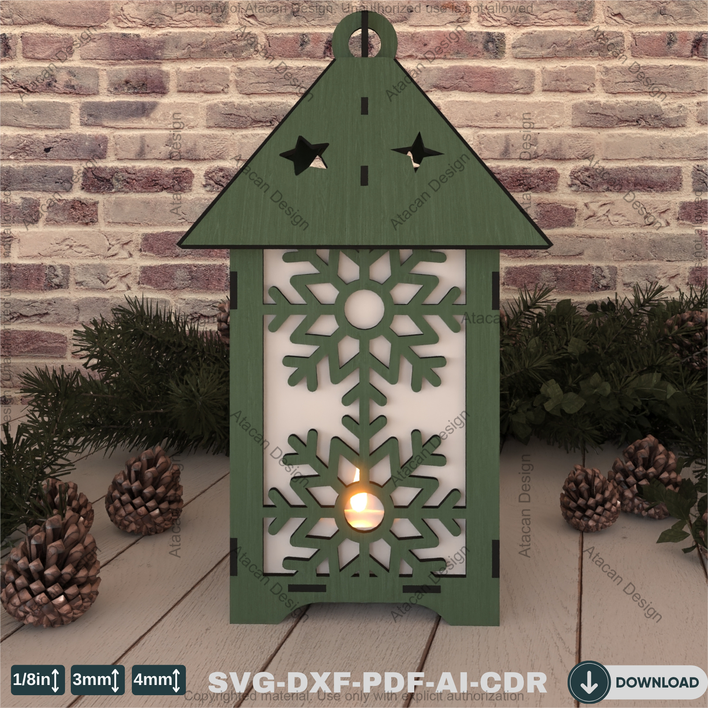 Snowflake Scene Lantern – Wooden Laser Cut Night Light and Candle Holder 795