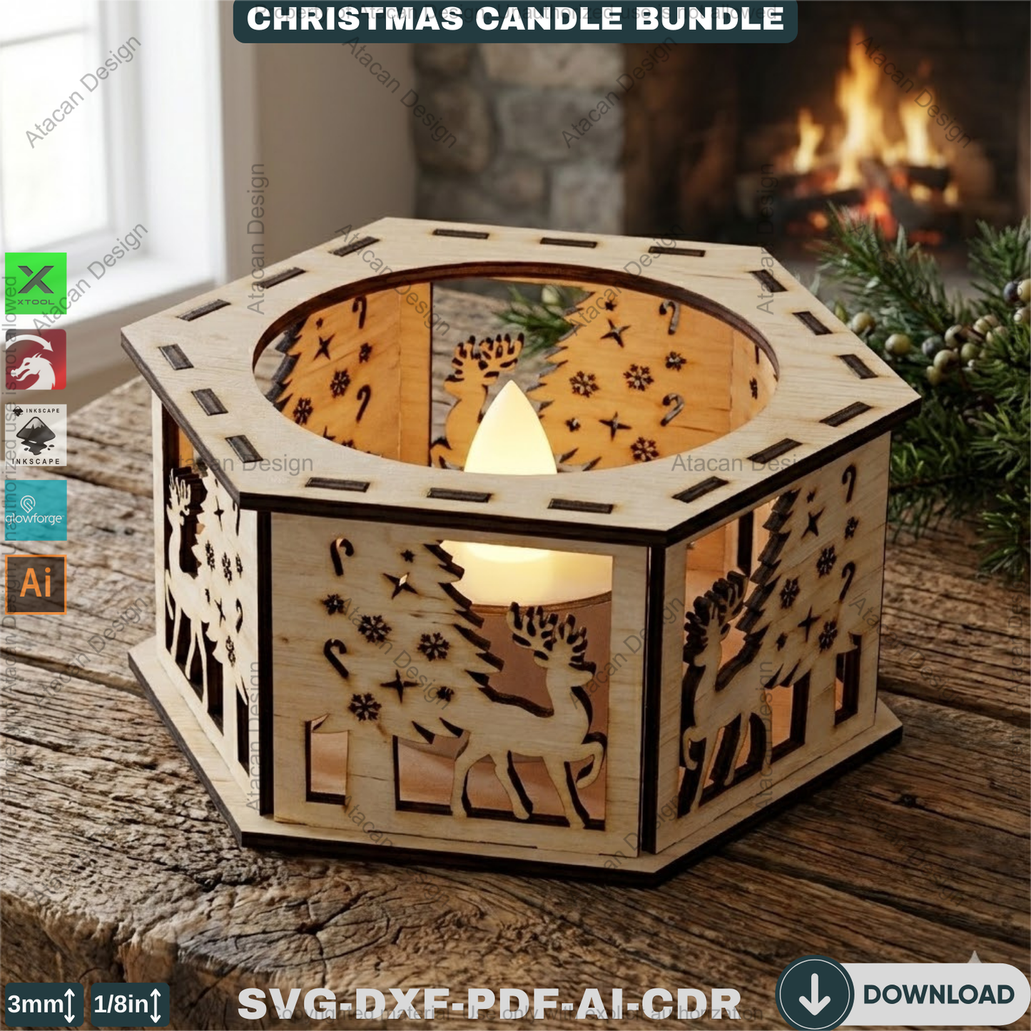 Christmas Tealight Box Bundle - Laser Cut Lantern Templates - DIY Holiday Candle Holders 925