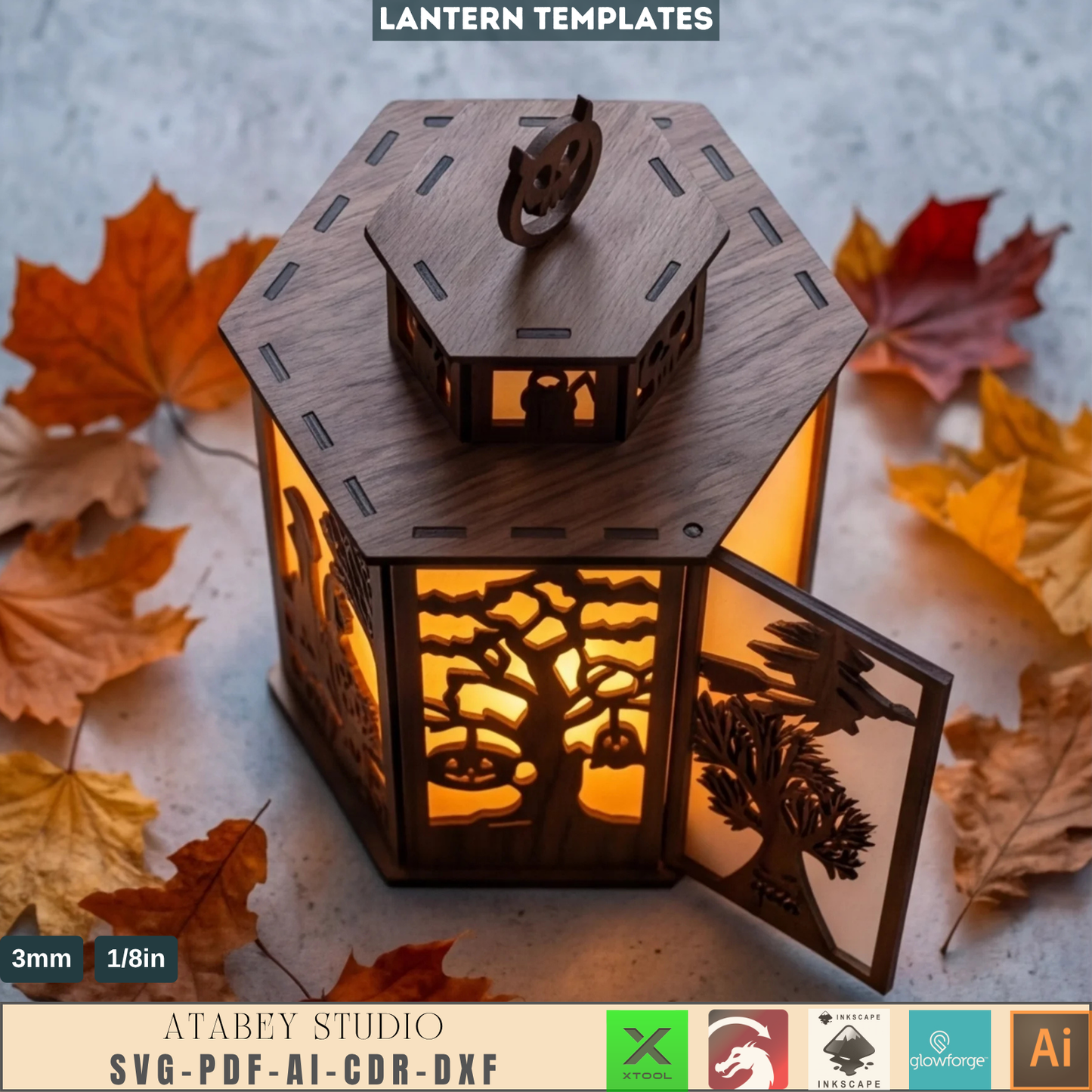 Halloween Lantern Template Spooky Wooden Candle Holder DIY Witch Tealight Box Autumn Table Decor