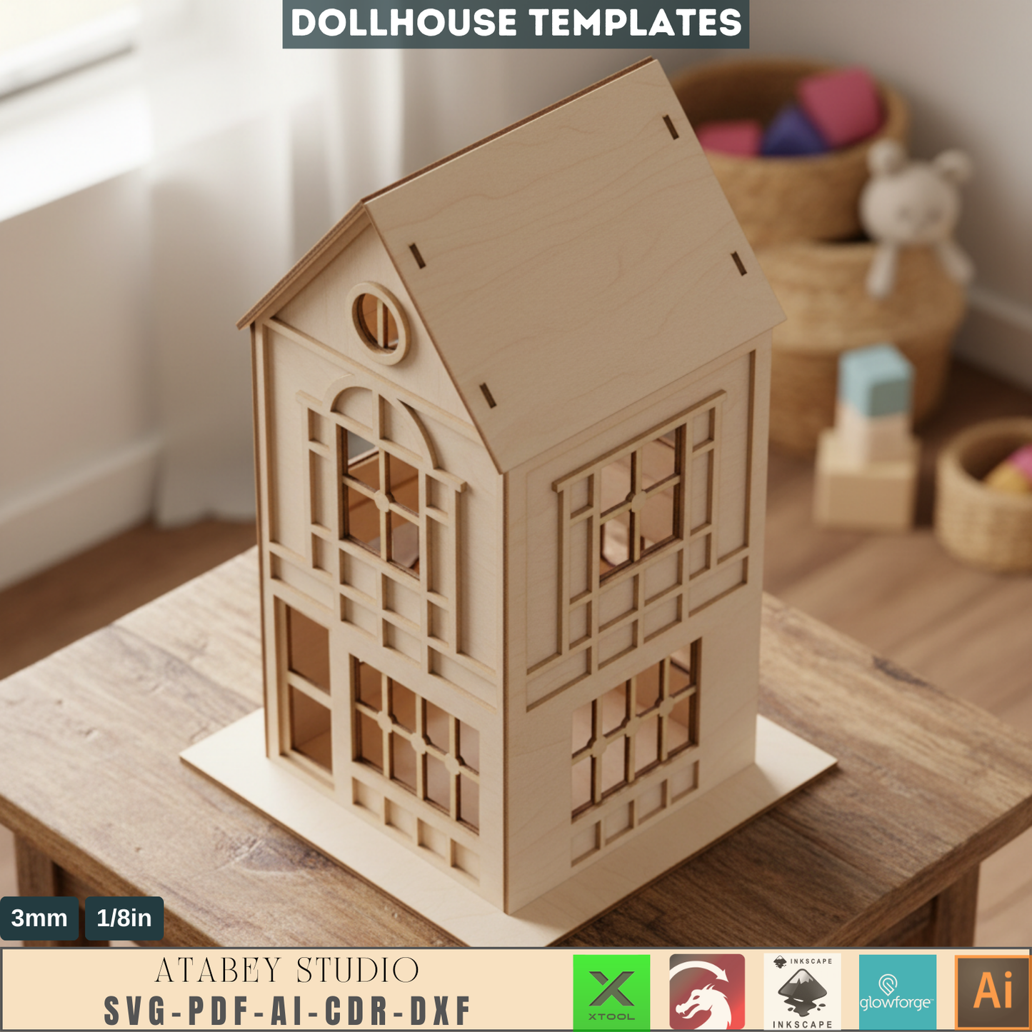 Laser Cut Mini House Plan / 1/10 Dollhouse Model / DIY Miniature House Design / Wood Model House SVG DXF 595