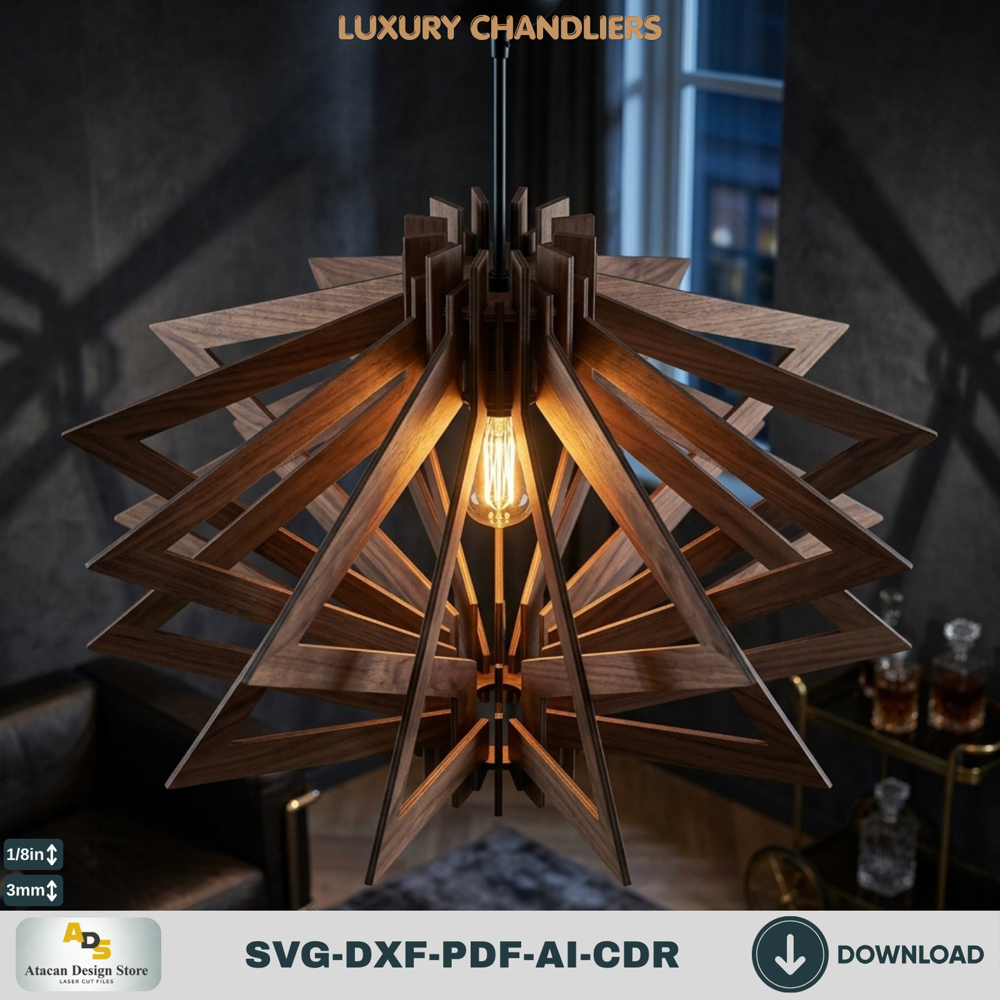 10 Luxury Wood Chandelier Pendant Lamp Laser Cut Templates Plywood Lampshade