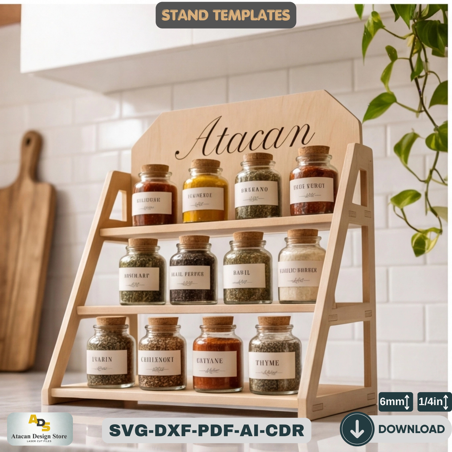 Tiered Spice Rack Laser Cut Template Kitchen Shelf Organizer Plan Tier Display Stand Plywood Design Maker Project