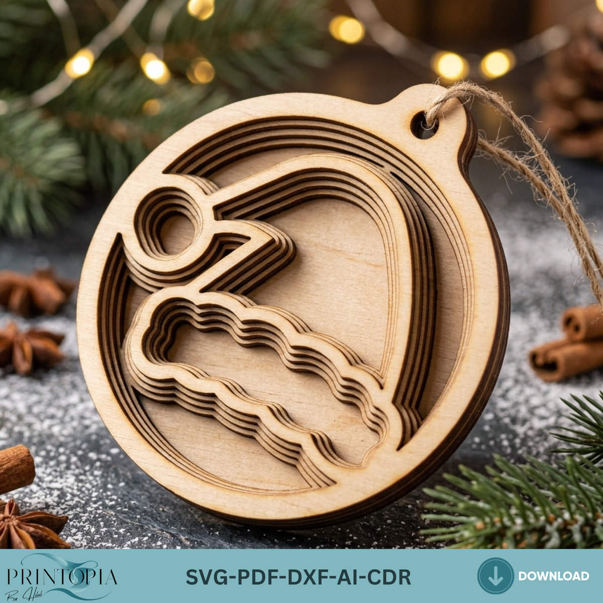 9 Multilayer Christmas Ornaments, Rustic Wood Tree Hanging Decorations, Gingerbread Santa Bell Gift