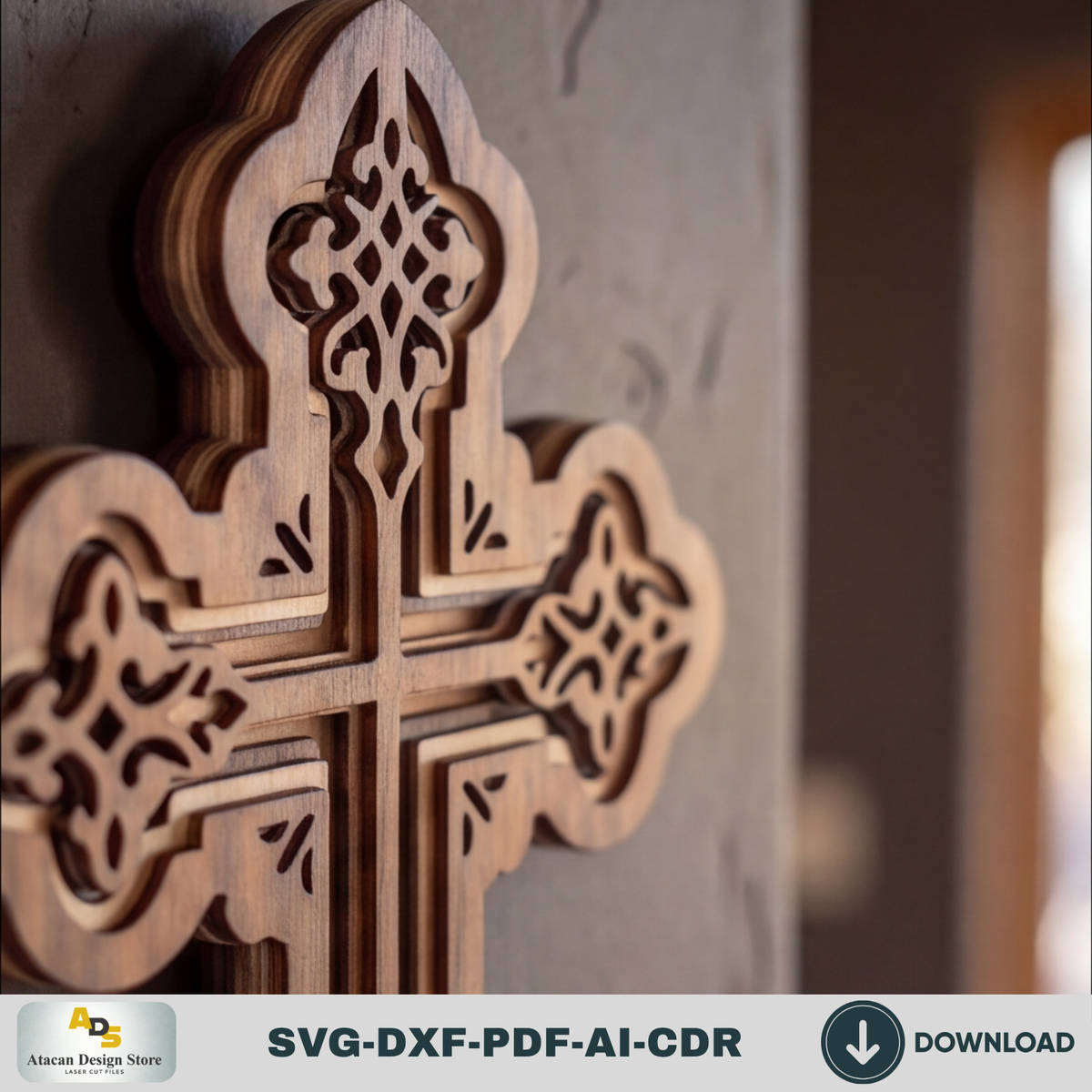 Layered Christian Cross Laser Cut File, Multi Layer Wooden Wall Cross,
