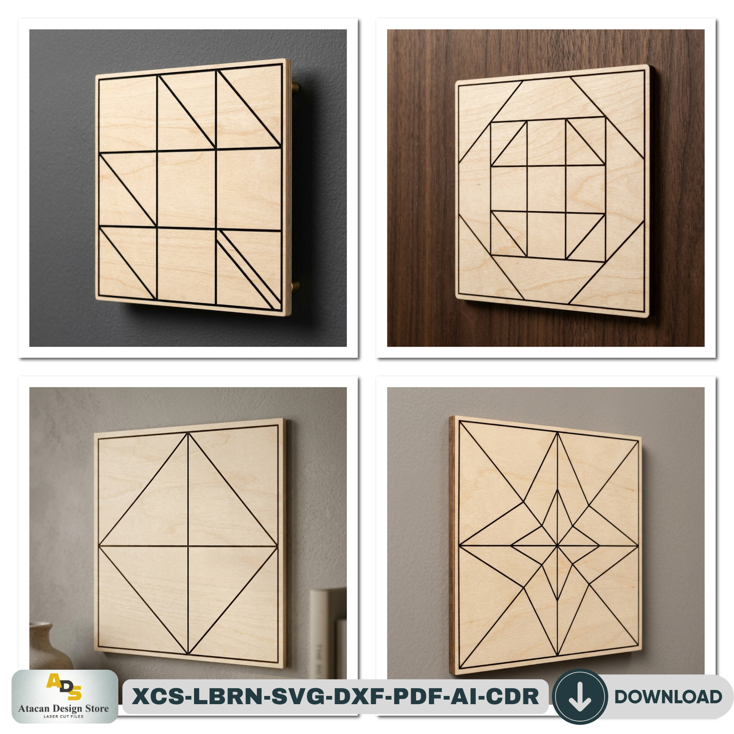 40 Geometric Barn Quilt Block Patterns / Woodem Wall Art Mosaics Bundle Abstract Design 945