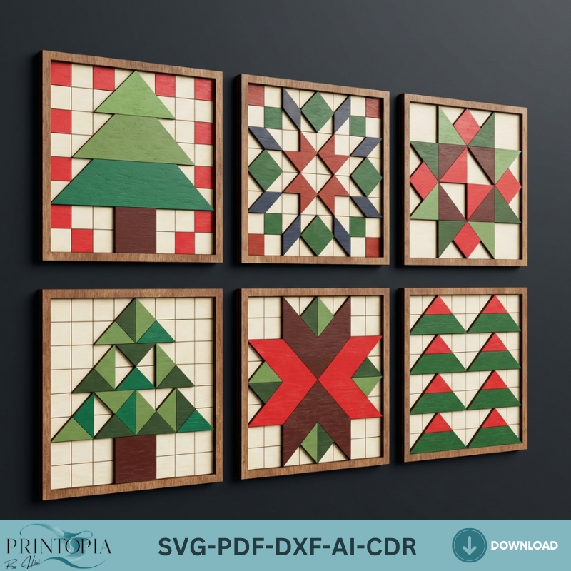 Christmas Wood Quilt Block Patterns for Laser Cut Holiday Wall Decor Xmas Design