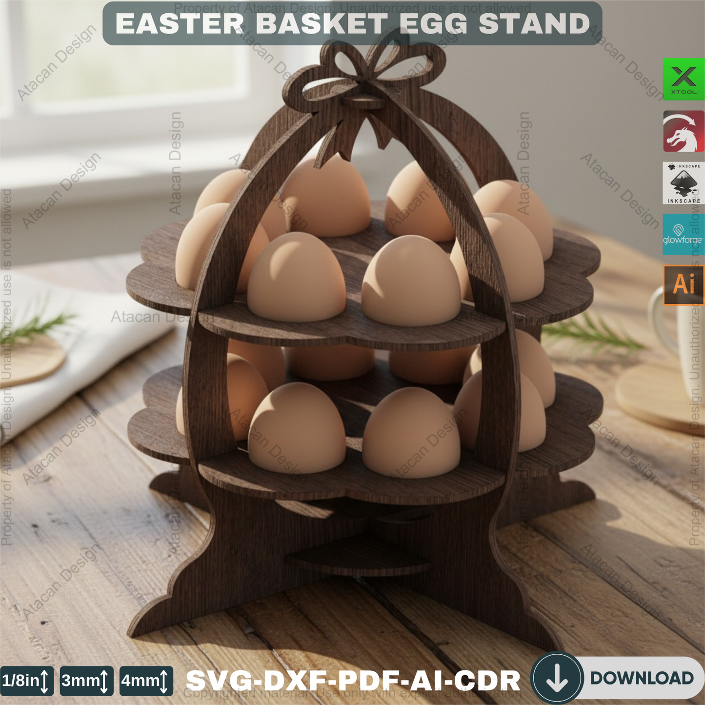 Wooden Easter Egg Display Stand / Easter Basket Design / Egg Holder Laser Cut Files / Easter Box Xtool Glowforge cut files 160