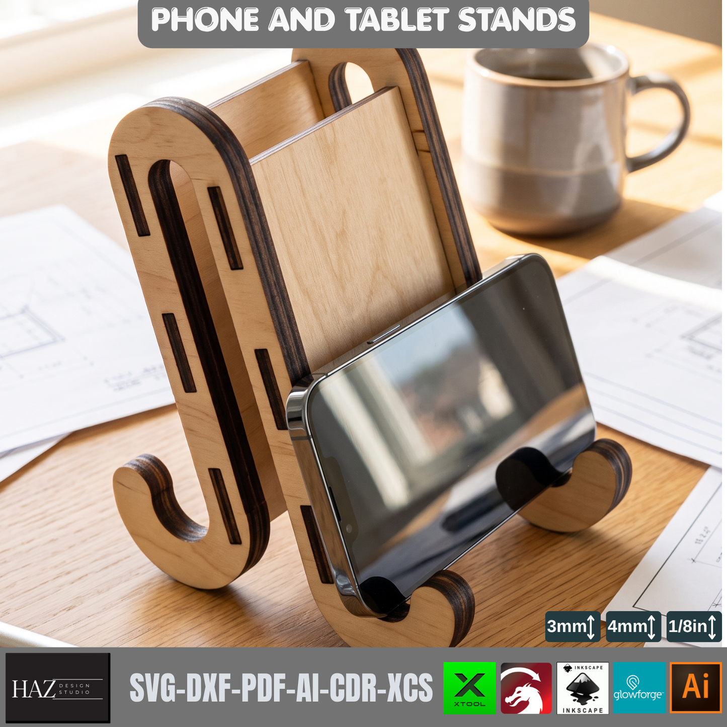 Phone Display Stand SVG, Tablet Holder, DIY Frame Holder Design, Laser Cut Template,