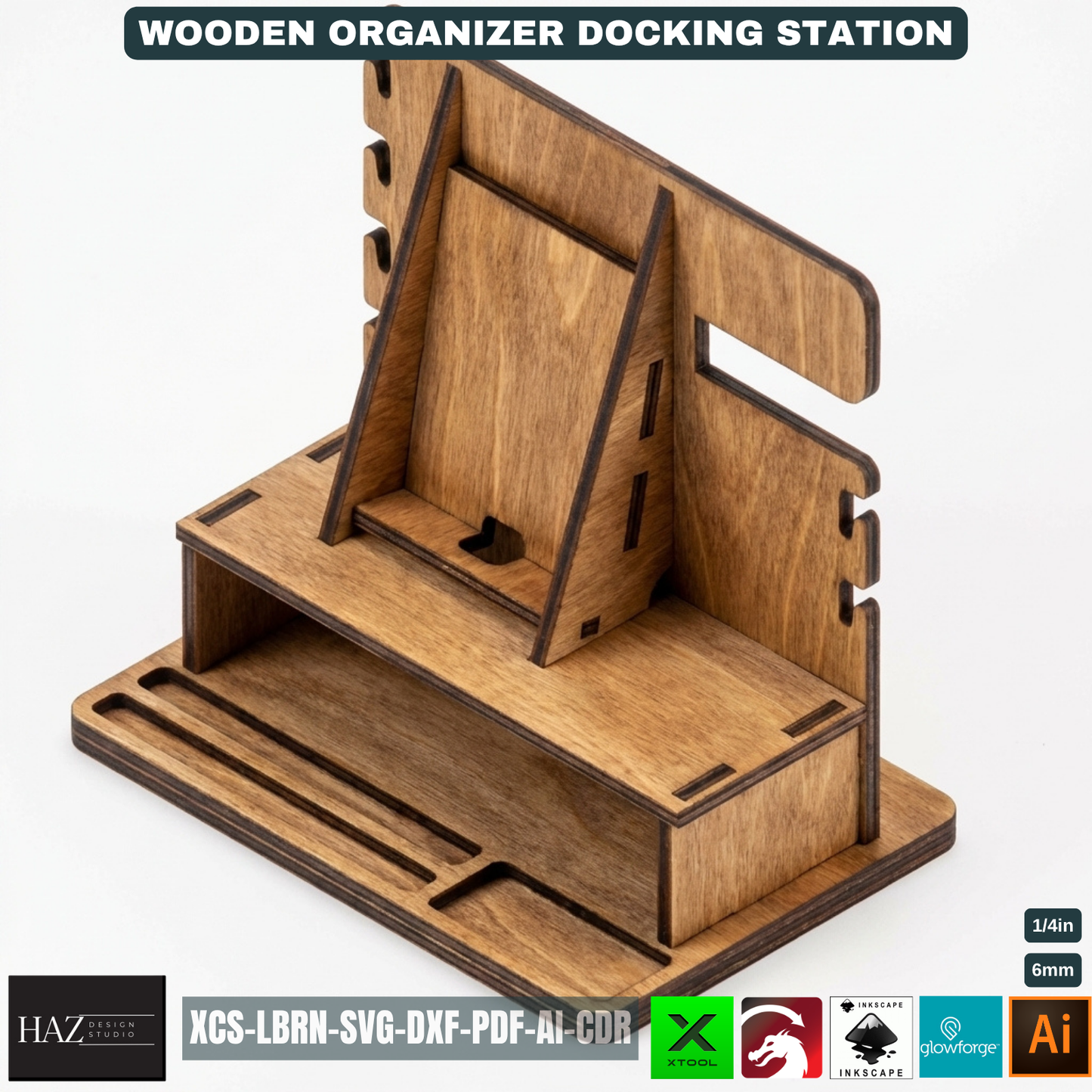 Personalized Wood Docking Station Desk Organizer Mens Gift Idea Phone Stand Bedside Nightstand Catchall Tray 529