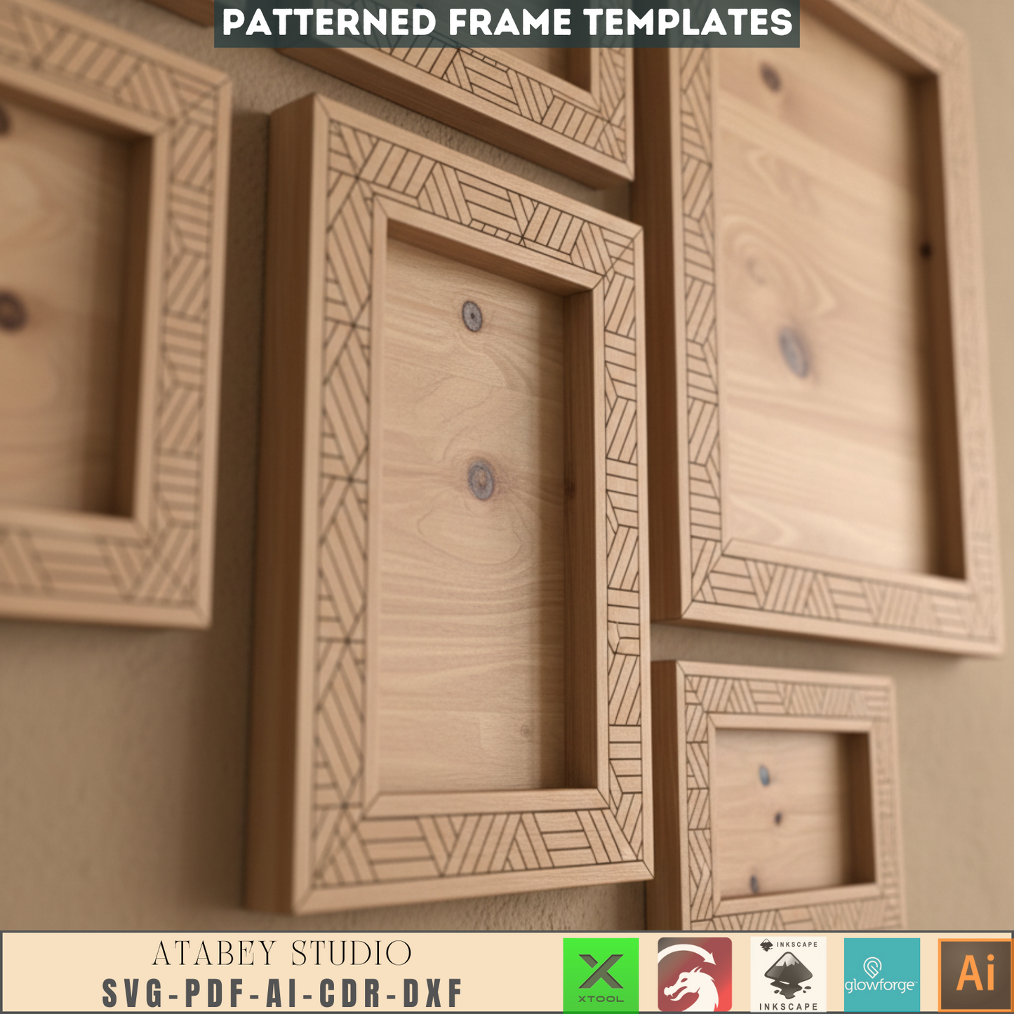 Rectangle Frames With Pattern laser svg cut files square frame bundle Home Decor Svg dxf glowforge Digital Download 185