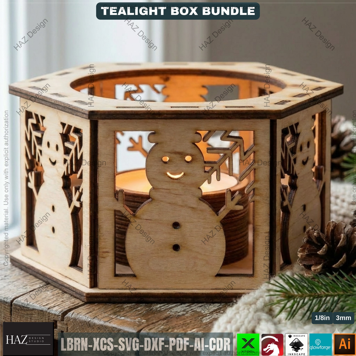 Christmas Candle Lantern Bundle | Tealight Holder Laser Cut Files | Holiday Table Decor 506