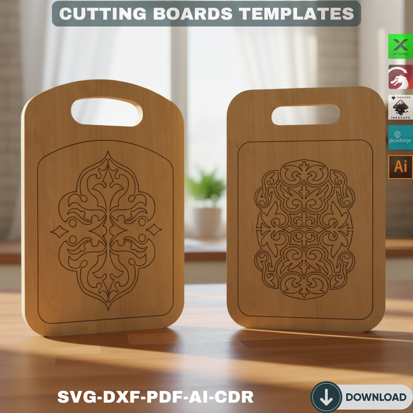 Gourmet Serving Plank CAD Files - Elegant Kitchen Board Laser Ready Designs - Culinary Craft Template Pack