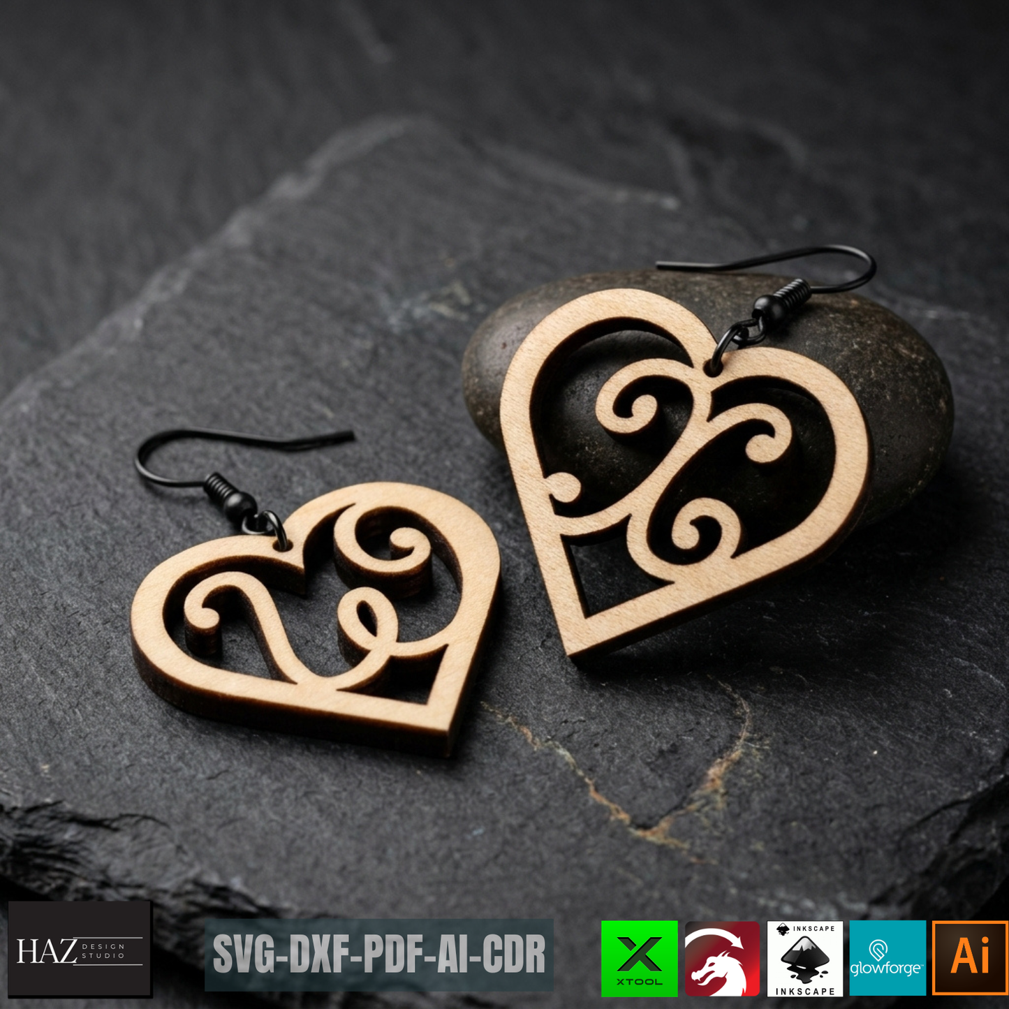 Heart Alphabet SVG Bundle Earrings and Keychains, Monogram A-Z Laser Cut, Plywood Jewelry Templates