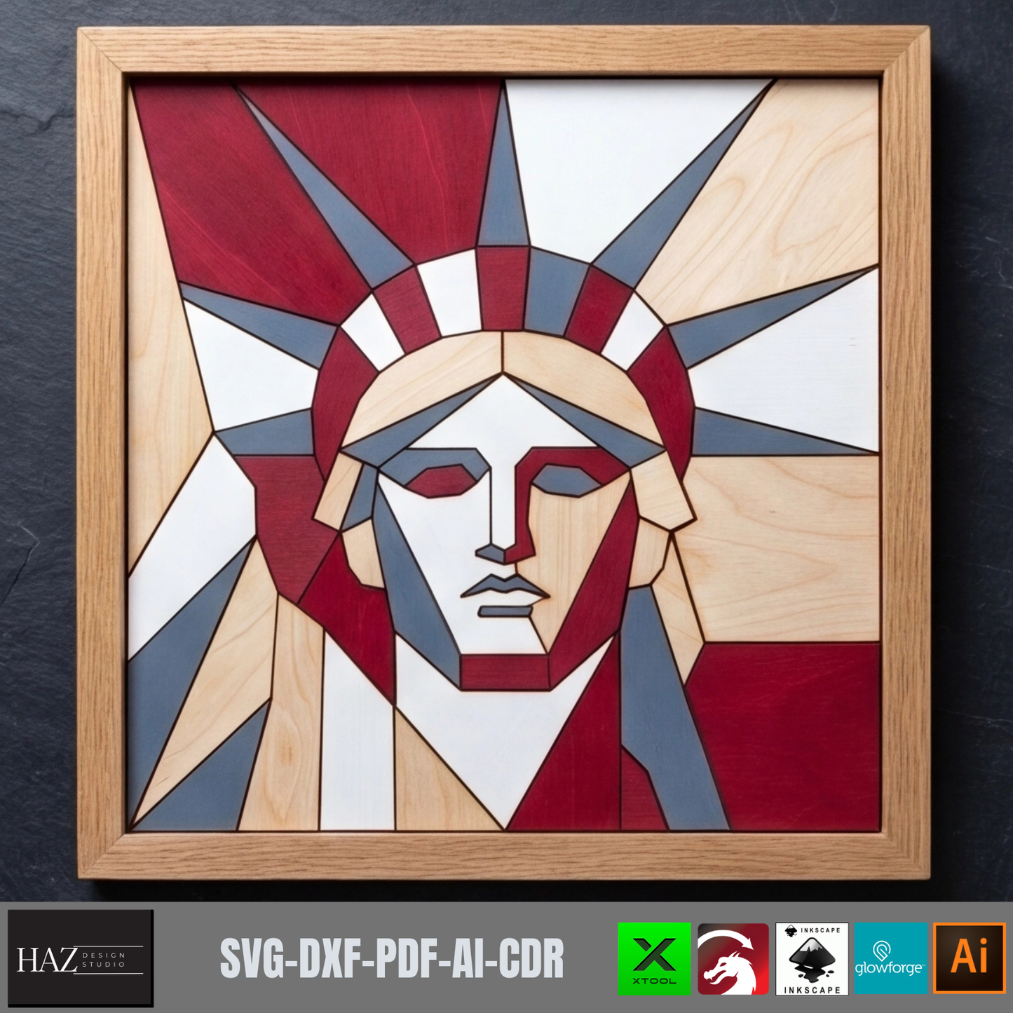 Geometric Statue of Liberty , American Patriotic Wood Sign Pattern, Fourth of July Independence Day