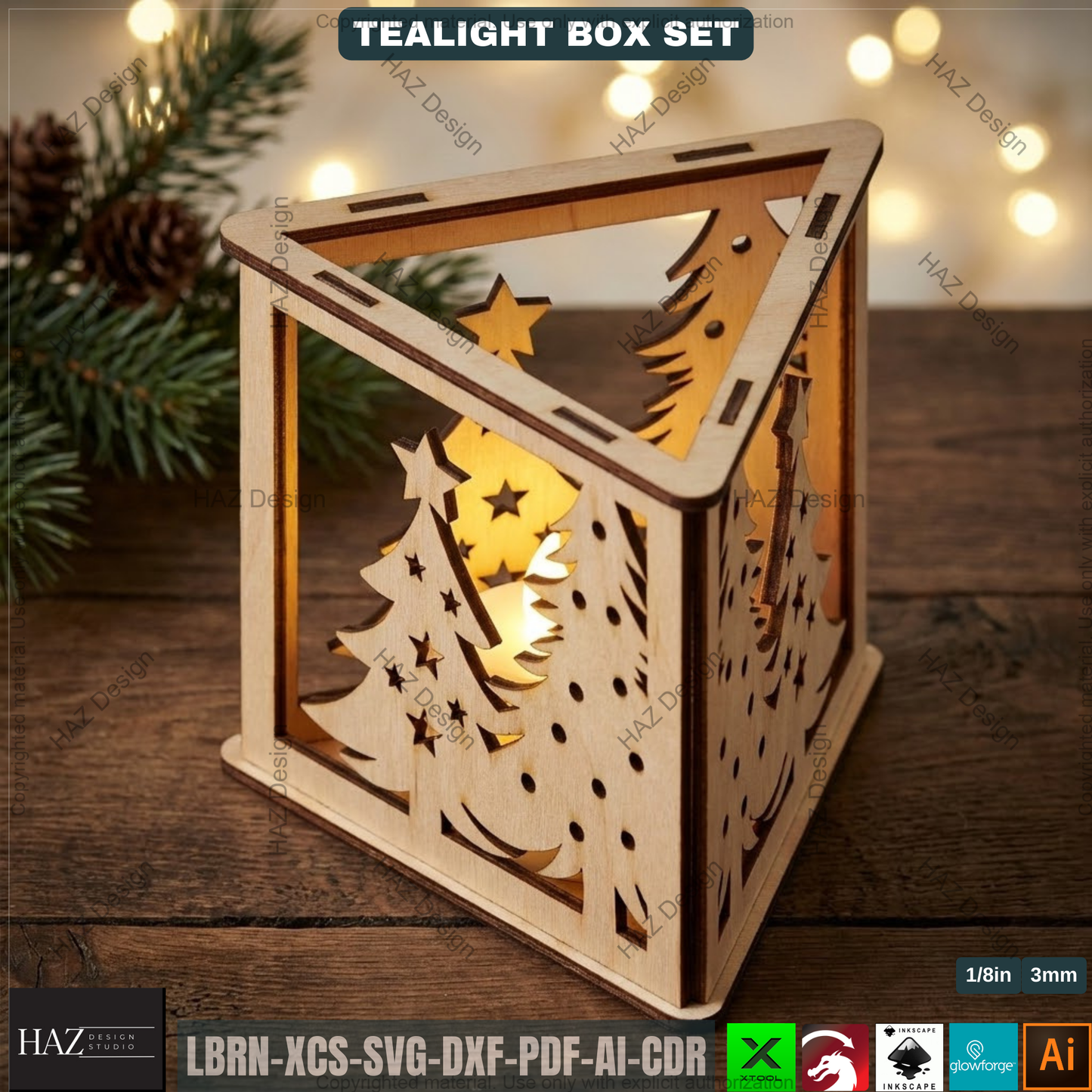 Christmas Lantern Laser Cut Files, Triangle Tealight Holder, Wooden Xmas Decor 509