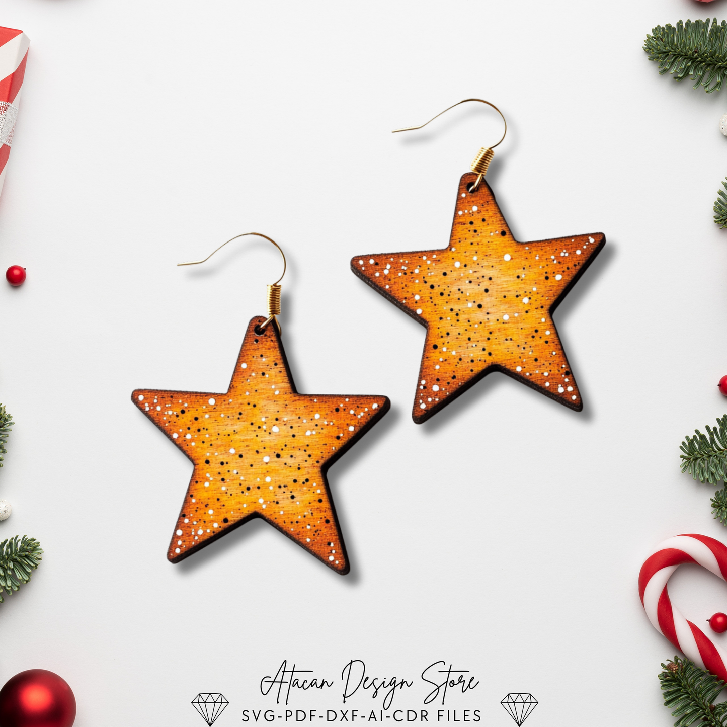 Festive Christmas Earring Templates - Dachshund, Star, and Cat Designs for Laser Cut Jewelry 716