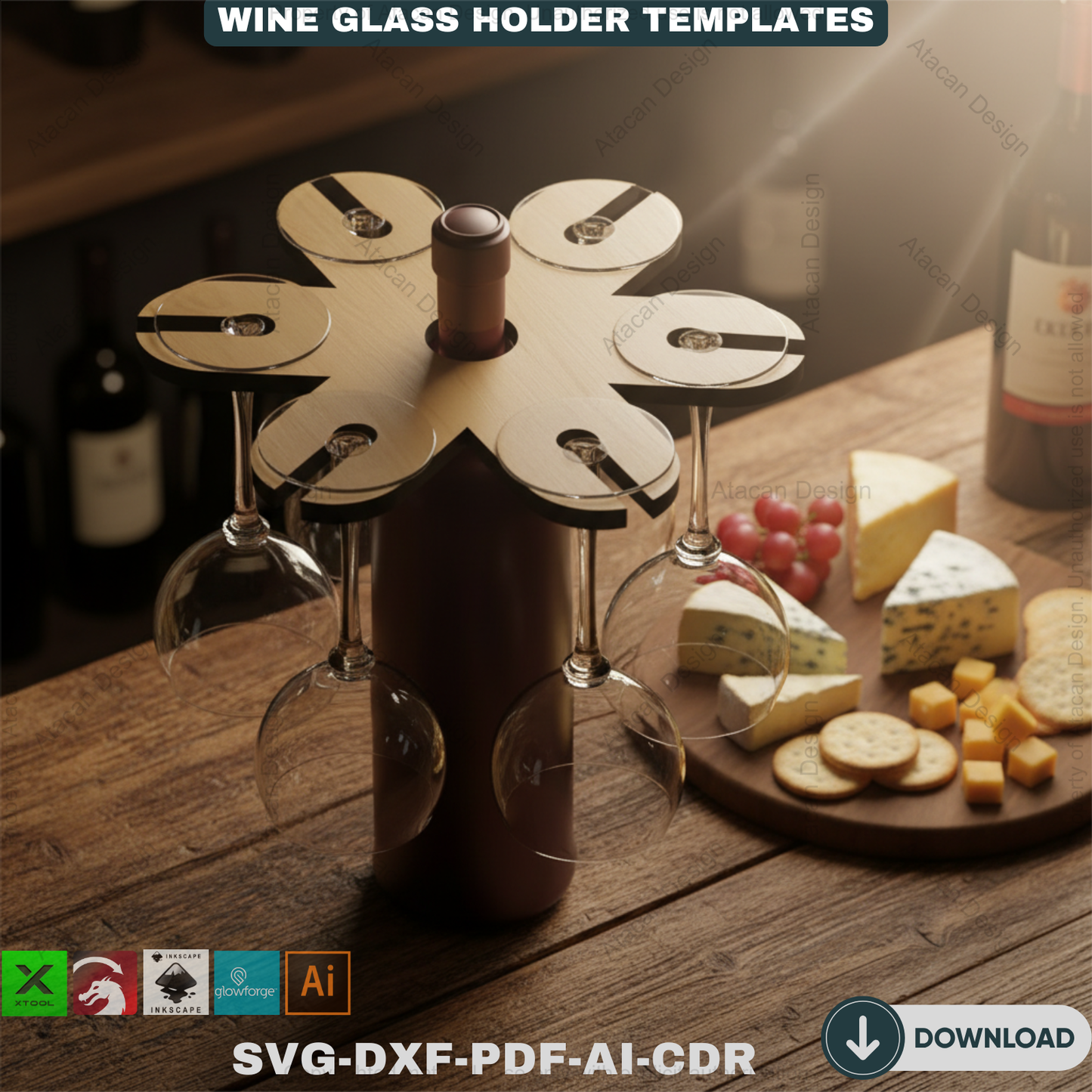 15 Designs Laser Cut Wine Caddy Glass Holder / Any Material Thickness 252