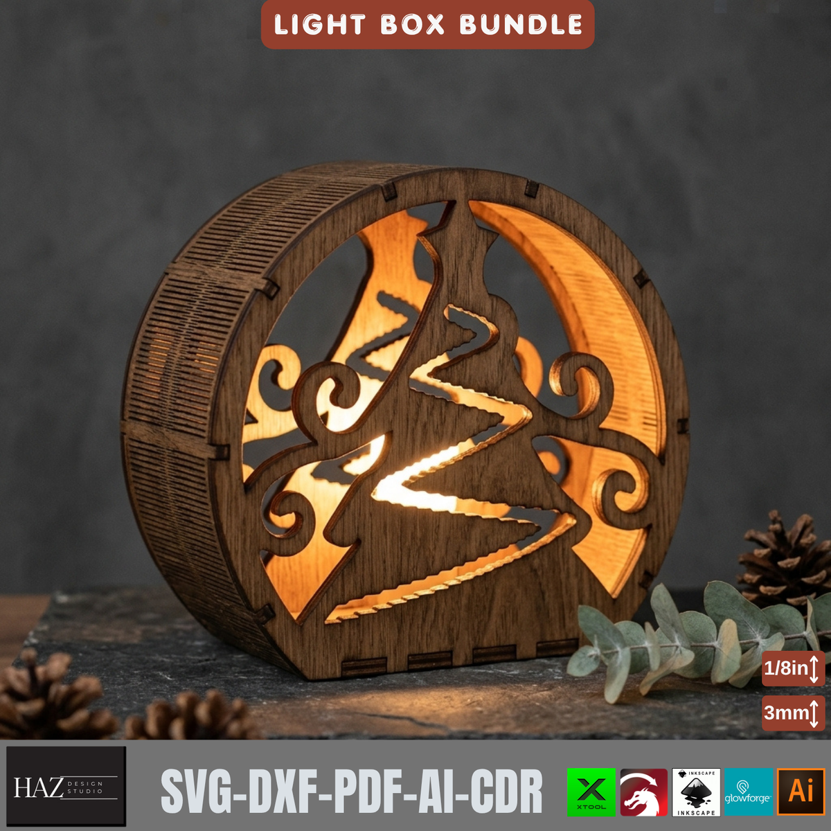Laser Cut Christmas Lantern Bundle, Wooden Tealight Holders, Winter Scene Light Box Designs