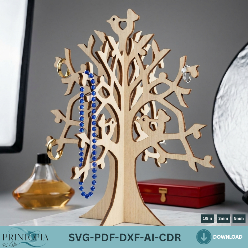 Jewellery Stand Laser Files, Ring Display Holder , Jewellery Organiser Digital cut files, Glowforge Earring Stand cutting Template 329