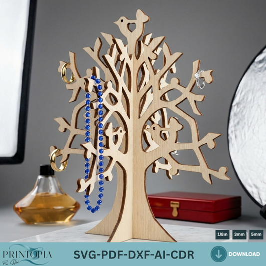 Jewellery Stand Laser Files, Ring Display Holder , Jewellery Organiser Digital cut files, Glowforge Earring Stand cutting Template 329